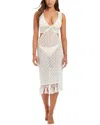 Red Carter Core Covers Fringe Plunge Cover-up Dress In White