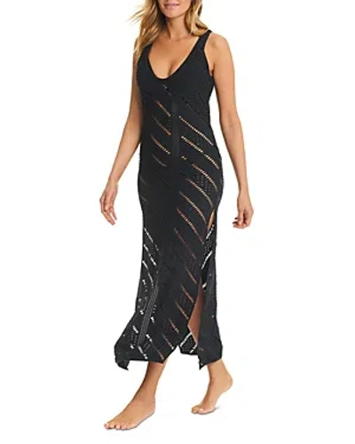 Red Carter Crochet Maxi Dress Swim Cover-up In Black