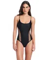 Red Carter Cross Side Cut Out One-piece Swimsuit In Black
