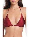Red Carter Pearls Of Wisdom Classic Triangle Bikini Halter Bra In Burgundy