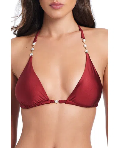RED CARTER EMBELLISHED CLASSIC TRIANGLE BIKINI TOP