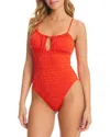 Red Carter Eyelet Keyhole Balconette One Piece Swimsuit
