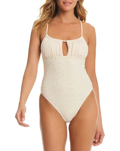 Red Carter Eyelet Balconette Swimsuit In White