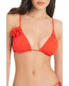 Red Carter Eyelet Triangle Swim Top In Multi