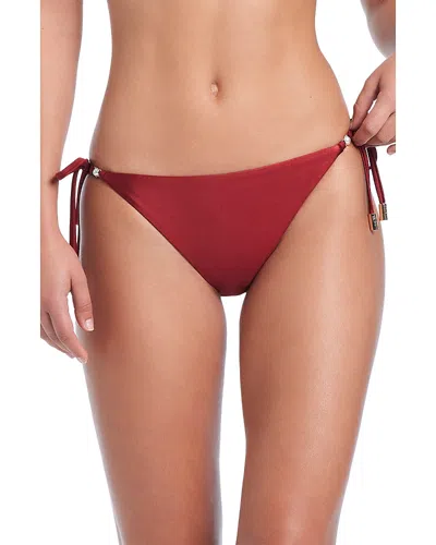 Red Carter Faux Pearl Tie Side Bikini Bottom In Burgundy