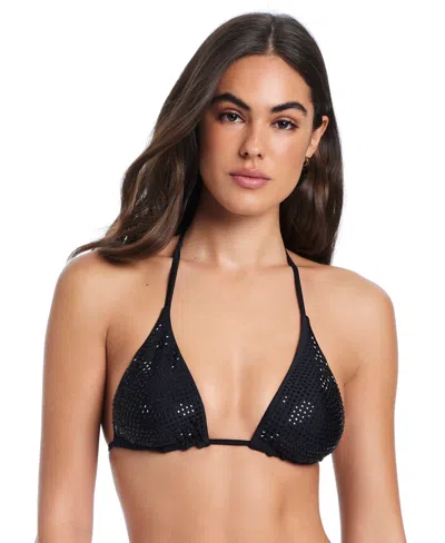 Red Carter Glitz And Glamour Classic Triangle Bikini Halter Bra In Black