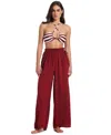 Red Carter Hammered Wide Leg Cover-up Pants In Burgundy