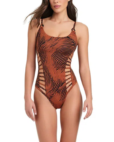 Red Carter High Contrast Cross Side One-piece In Multi