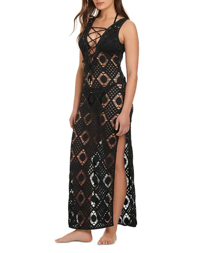 Red Carter Lace Up Cover Up Dress In Black