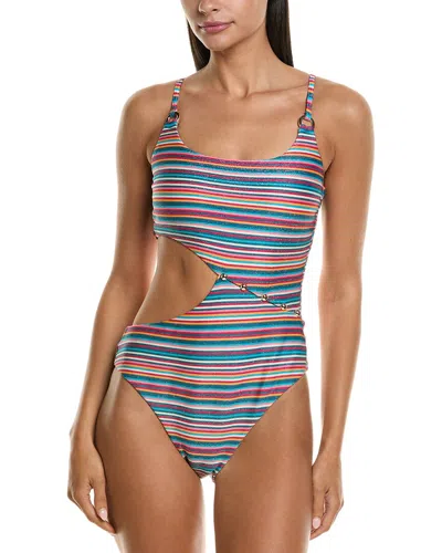 Red Carter Milano Stripe Asymmetric One-piece In Multi