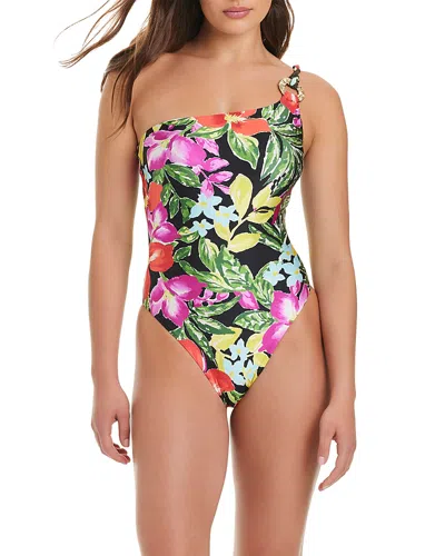 Red Carter One Shoulder O Ring One Piece Swimsuit In Multi