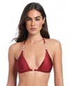 Red Carter Pearls Of Wisdom Classic Triangle Bikini Halter Bra In Burgundy
