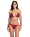 Red Carter Pearls Of Wisdom Classic Triangle Bikini Halter Bra Cheeky Coverage Tie Side Bottom In Burgundy