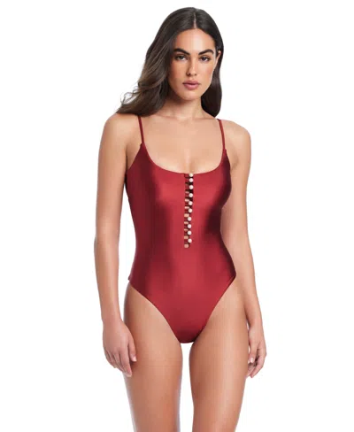 Red Carter Pearls Of Wisdom Tank One-piece Swimsuit In Burgundy