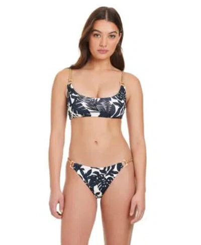 Red Carter Rich Famous Deep Scoop Bikini Top W Hardware Braided Straps Bottoms In Black