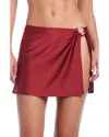 Red Carter Ring Detail Skirt Swim Cover-up In Burgundy