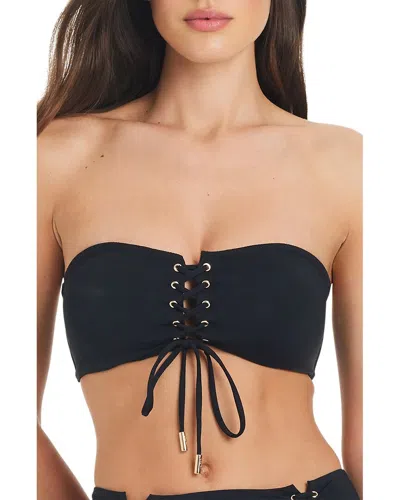 Red Carter Shine Solids Bandeau Swim Top In Black