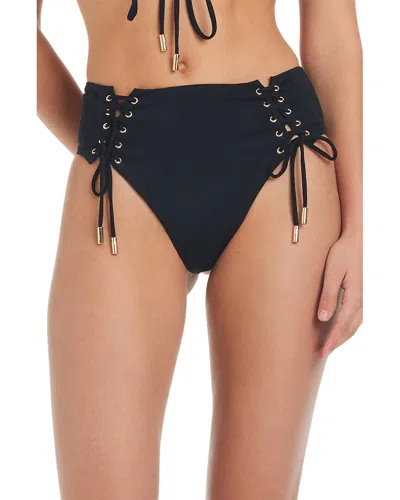 Red Carter Shine Solids High Waist Swim Bottoms In Black