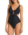 Red Carter Shine Solids Strappy Swimsuit In Black