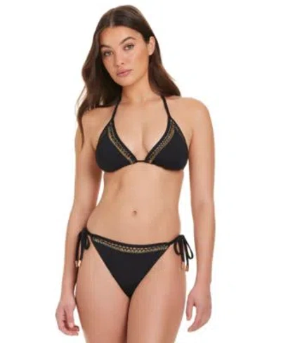 Red Carter Stitched Up Crochet Triangle Top Tie Side Bottoms In Papyrus
