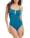 Red Carter Textured Scoop Neck One Piece Swimsuit In Indigo Dye