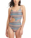 Red Carter Striped Side Cutout One Piece Swimsuit In Passion Fruit Multi