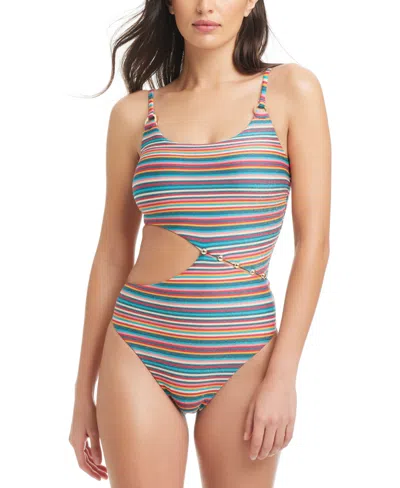 RED CARTER WOMEN'S ASYMMETRICAL BUTTON ONE-PIECE SWIMSUIT