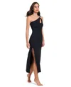 Red Carter Asymmetrical Cut Out Cover Up Dress In Black
