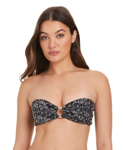 Red Carter Women's Bandeau Neck Embroidered Bikini Top In Multi