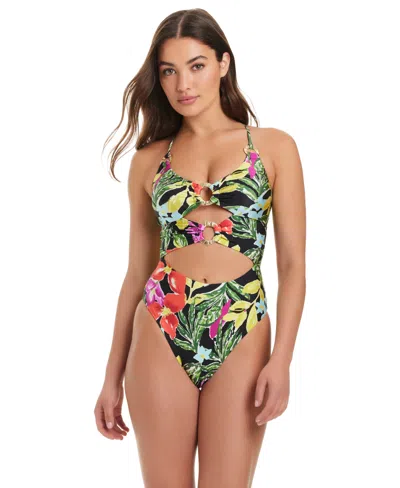 Red Carter Multi Ring Cutout One Piece Swimsuit