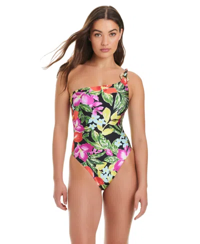 Red Carter One Shoulder O Ring One Piece Swimsuit In Multi