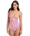 Red Carter Color Blocked One Piece Swimsuit In Multi