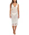 Red Carter Core Covers Fringe Plunge Cover-up Dress In White