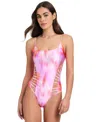 Red Carter Women's Cross-side-cut-out Maillot One Piece Swimsuit In Pink