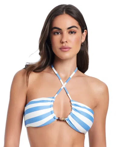 Red Carter Women's Crossing Paths Halter Tie Bikini Swim Top In Blue