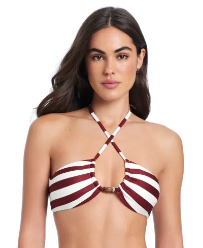 Red Carter Women's Crossing Paths Halter Tie Bikini Swim Top In Burgundy