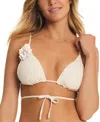 Red Carter Eyelet Adjustable Strap Triangle Bikini Top In Moonstone
