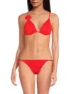 Red Carter Eyelet Triangle Swim Top In Red