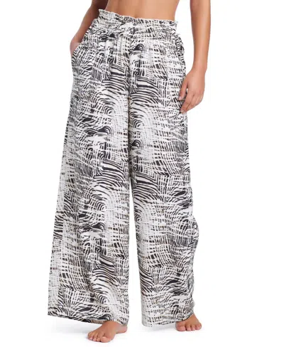 Red Carter Wide Leg Pants Swim Cover Up In Multi