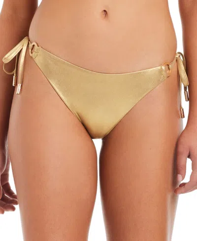 Red Carter Women's Side-tie Hardware Cheeky Bikini Bottoms In Gold