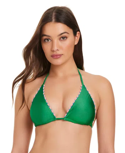 Red Carter Beaded Triangle Top In Green