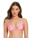 Red Carter Beaded Triangle Top In Pink
