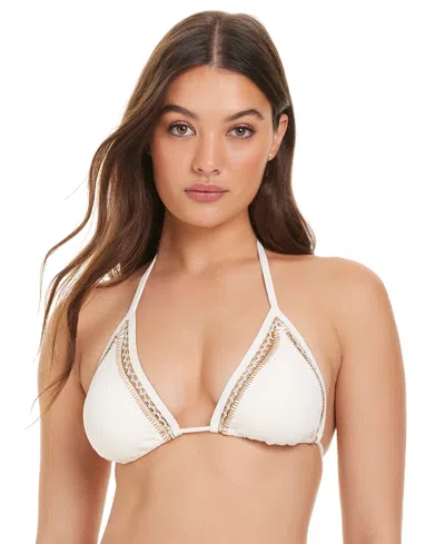 Red Carter Women's Stitched Up Crochet Halter Triangle Bikini Top In Papyrus