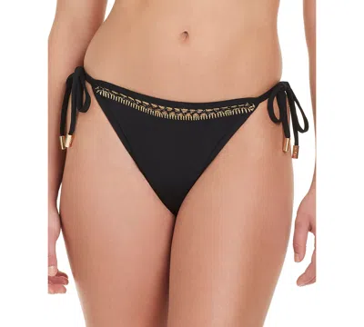 Red Carter Women's Stitched Up Tie-side Crochet Bikini Bottom In Black