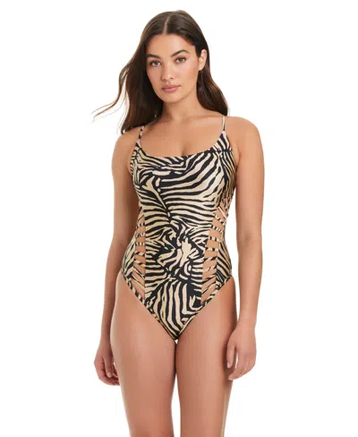 Red Carter Cross Side Cutout Maillot One Piece Swimsuit In Multi