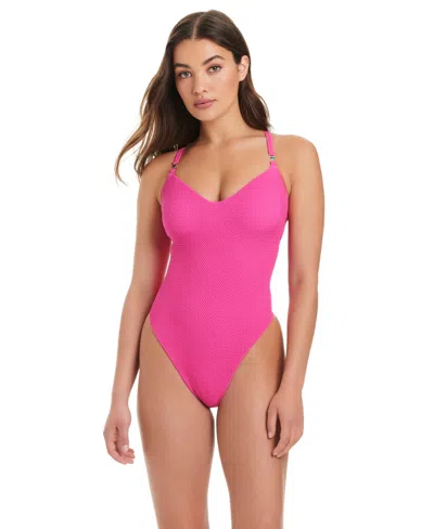 Red Carter High Leg One Piece Swimsuit In Pink