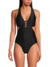 Red Carter Shine Solids Strappy Swimsuit In Black