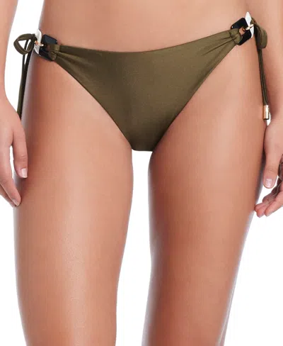 Red Carter Chain Detail Tie Side Bikini Bottom In Green