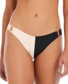 Red Carter Women's Two-tone O-ring Bikini Bottom In Black,satin Blush