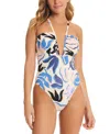 Red Carter Printed U Wire One Piece Swimsuit In Multi In Moonstone